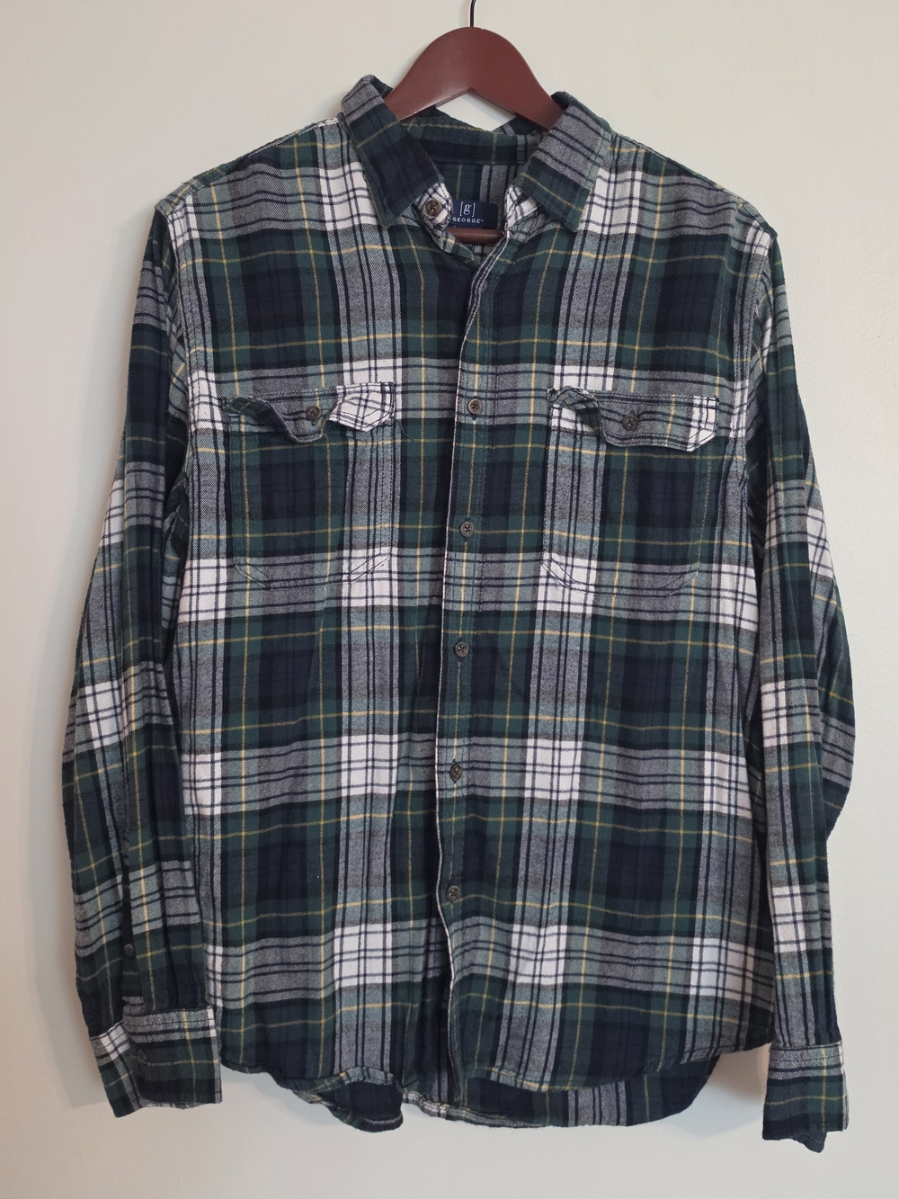 Men's George Plaid Button-Up Flannel Shirt - Green/Navy/White